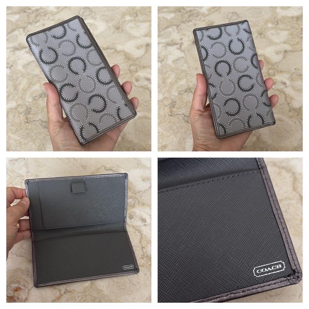 Coach Grey & Silver Monogram Jacquard & Grey Leather Chequebook Cover